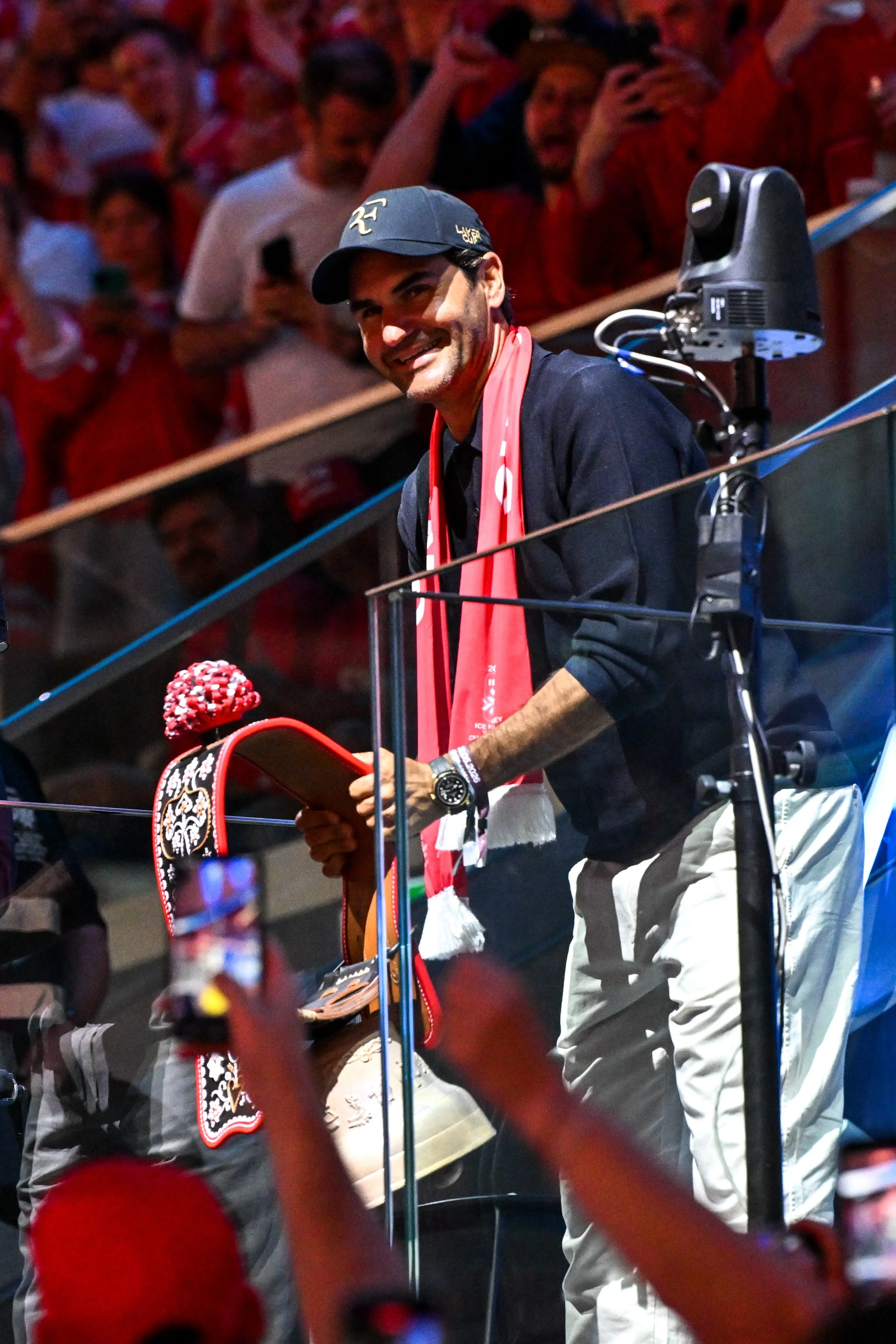  Tennis legend Roger Federer rings the traditional bell before puck drop 