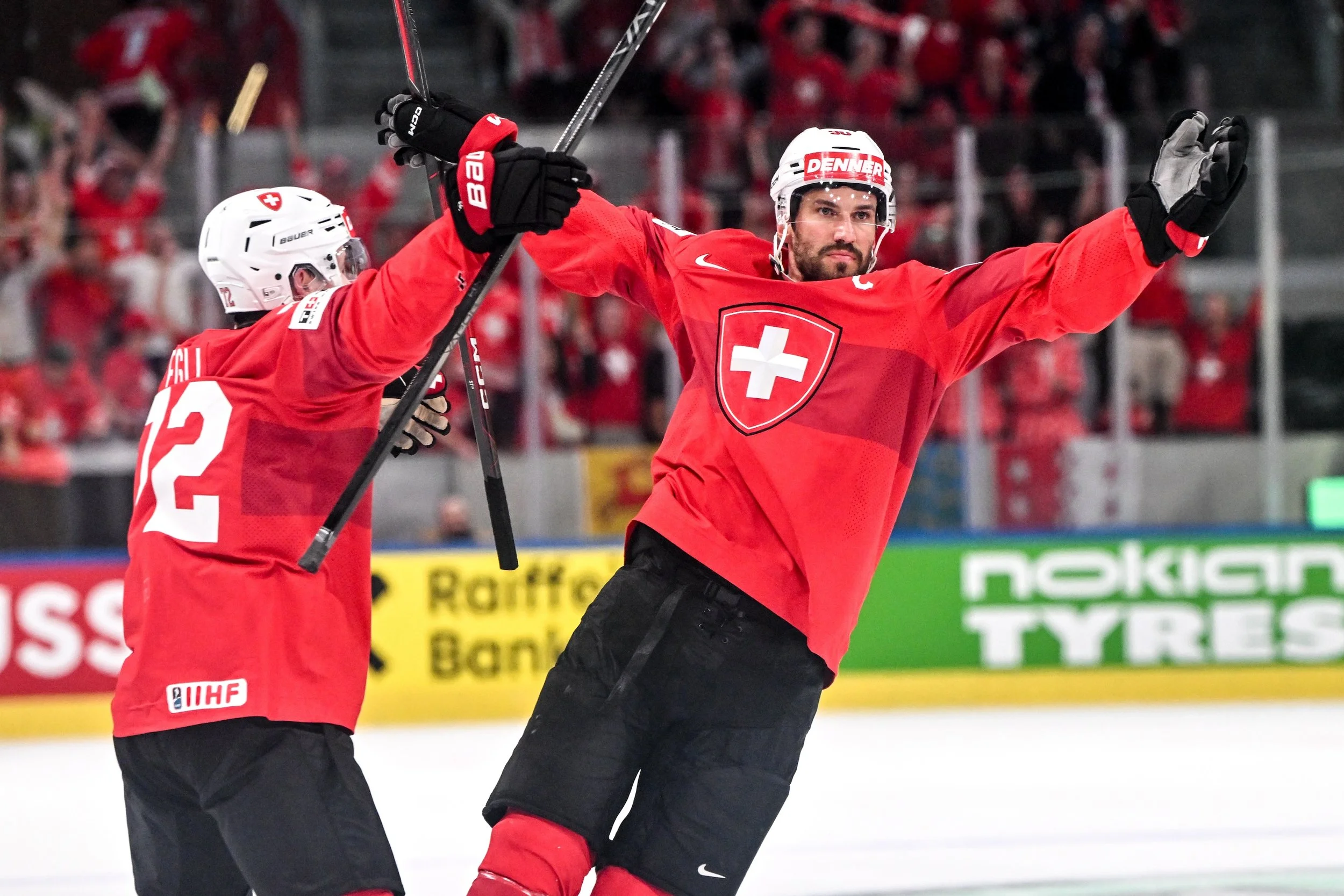  Swiss captain Roman Josi celebrates after scoring a goal 
