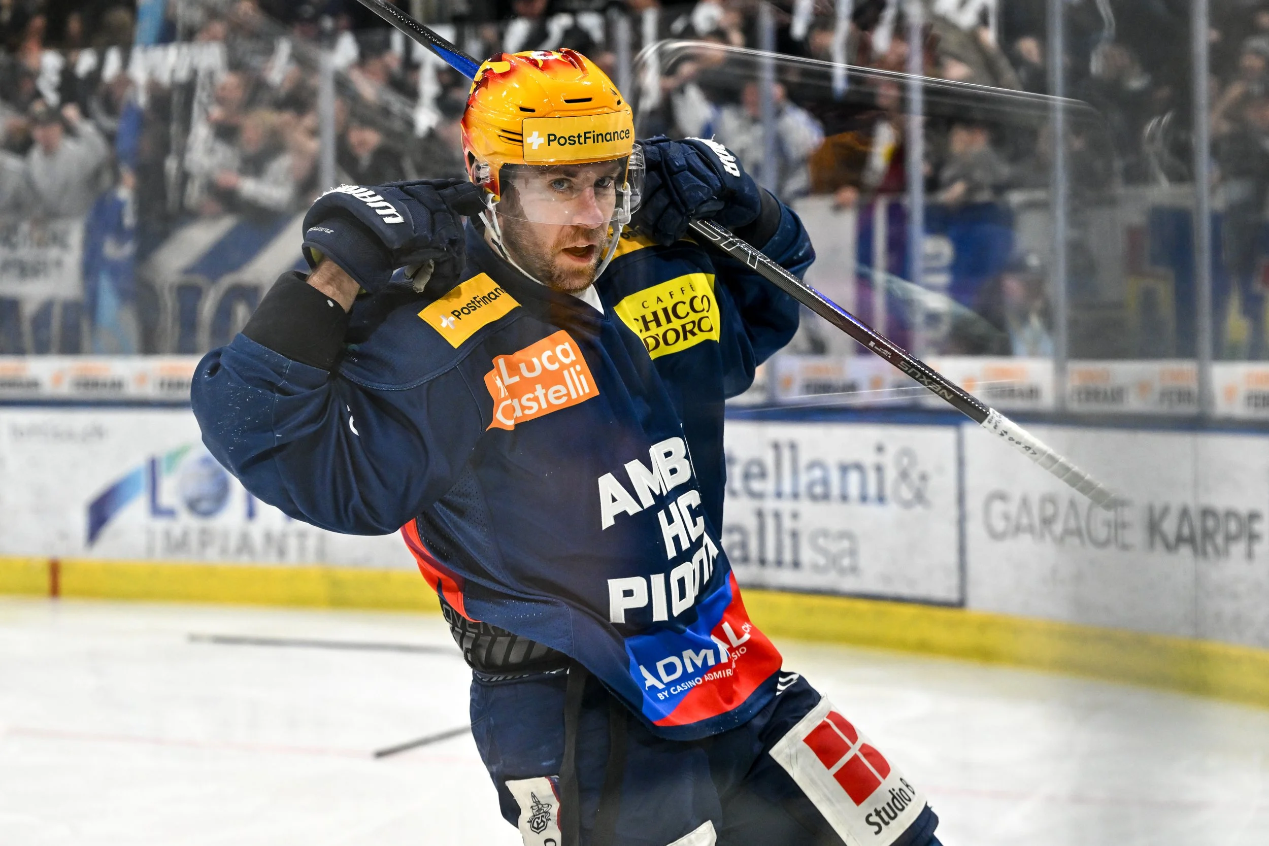  Chris DiDomenico shows off his trademark celebration after finding the back of the net 