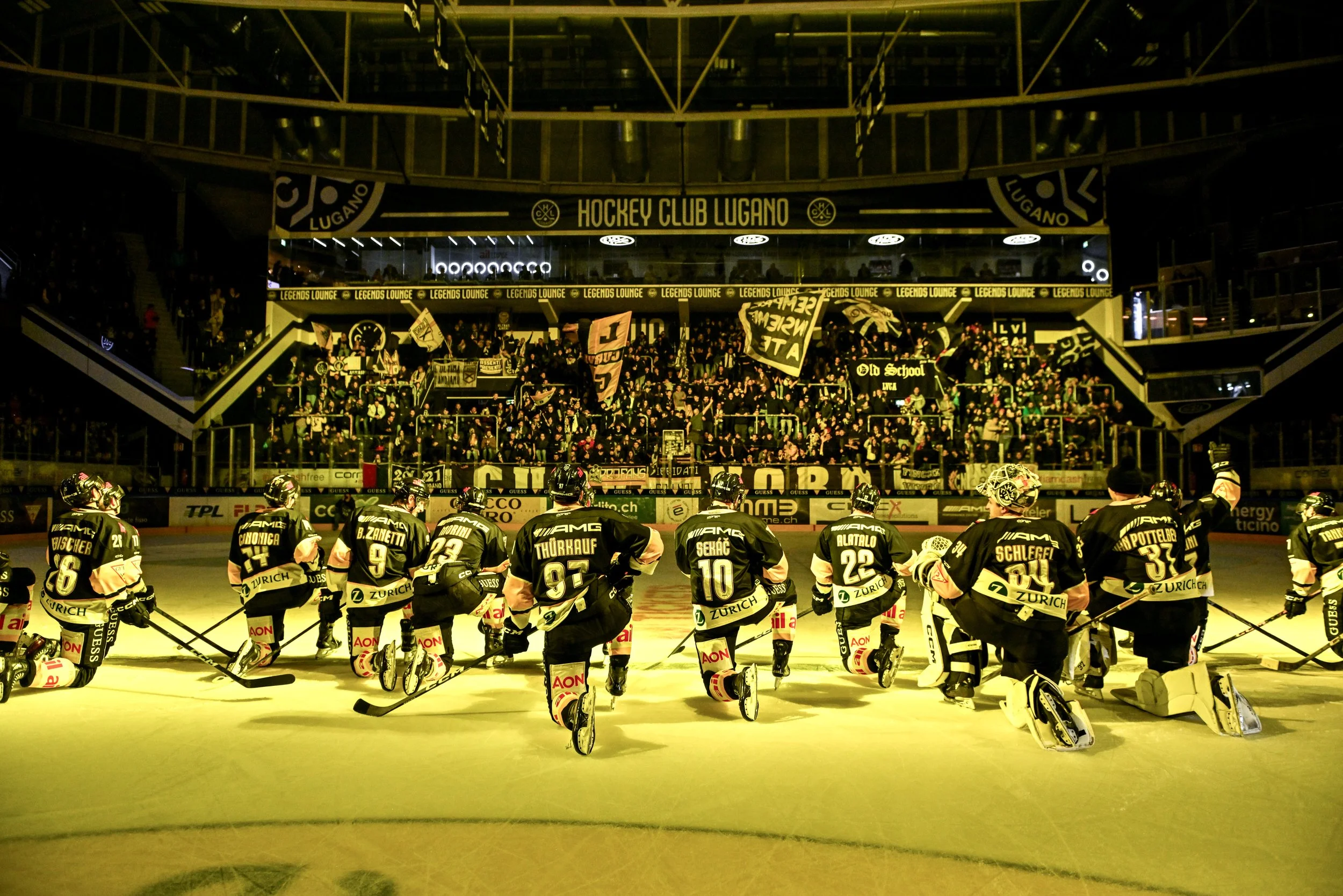  The team celebrates the win in front of its fans 