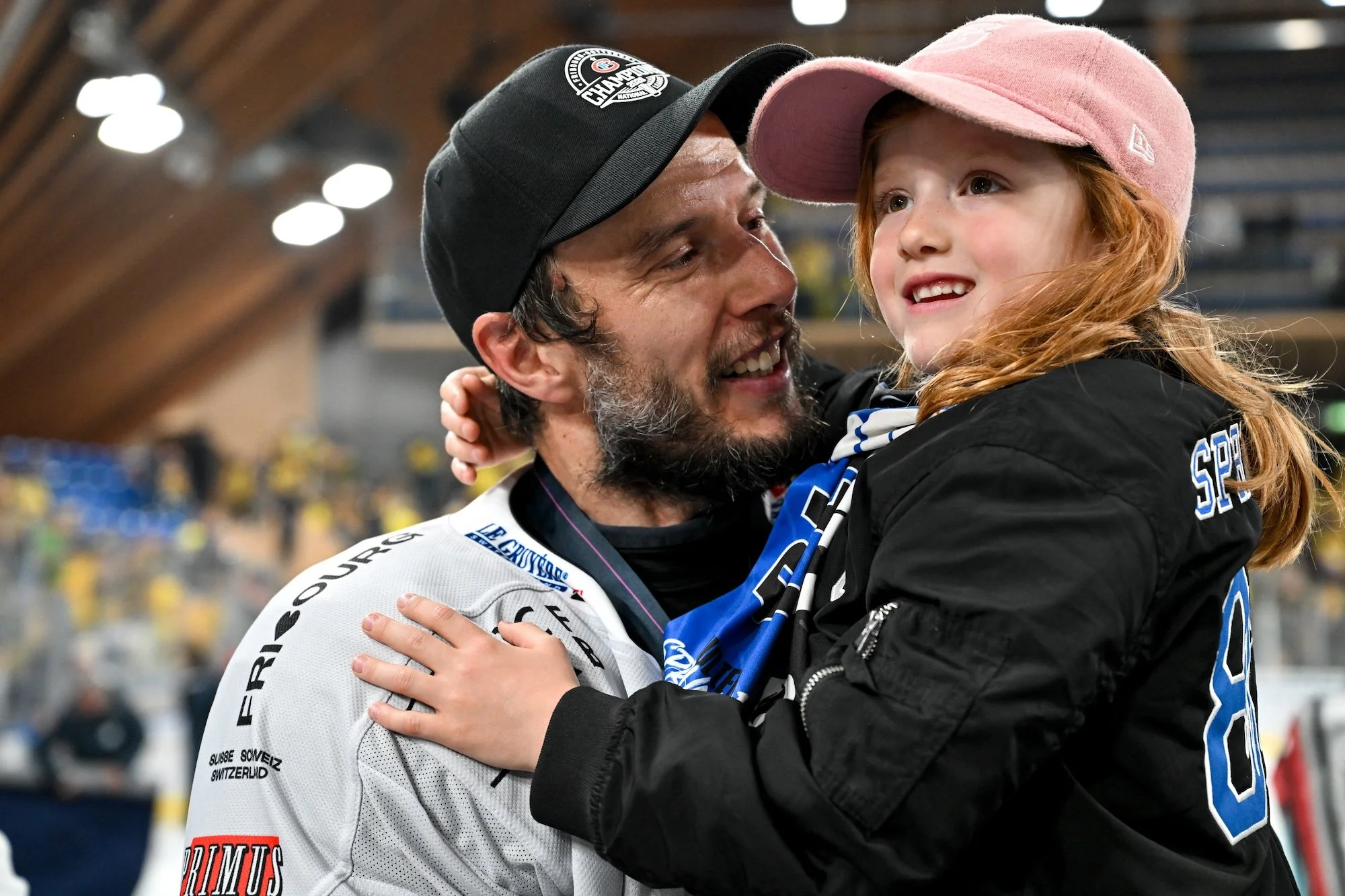  Captain Julien Sprunger shares the joy of the win with his daughter 