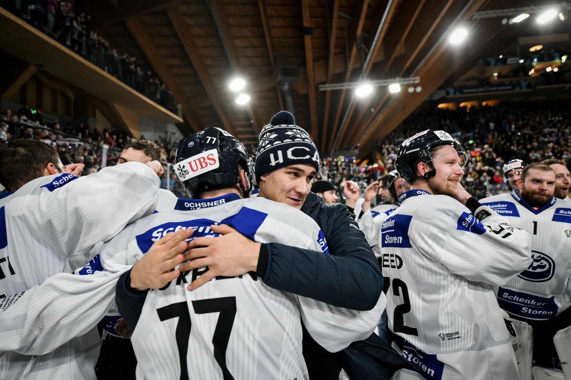  HC Ambrì Piotta players show their emotion after winning the Spengler Cup 