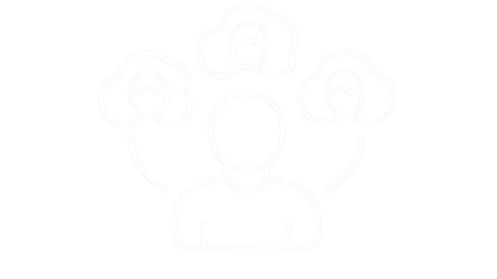 Line drawing of a person with three thought bubbles above their head.
