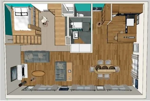 Plan 3D d'un appartement par Nadine Agencement & Design, architecte d'intérieure et décoratrice à Mions, Rhône