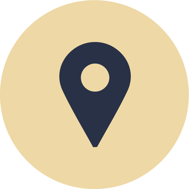 Map pin icon on a beige circular background.