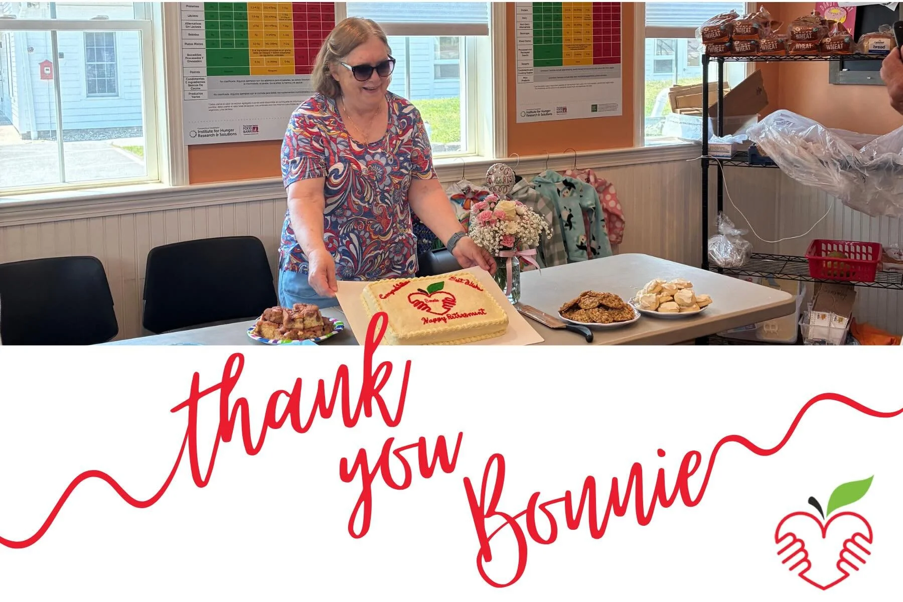 Today we say a heartfelt goodbye to one of our most dedicated volunteers, Bonnie Wallace. Since 2013, Bonnie has shown up for the North Reading Food Pantry with consistency and unwavering commitment. And since 2016, she has served on our Board of Dir