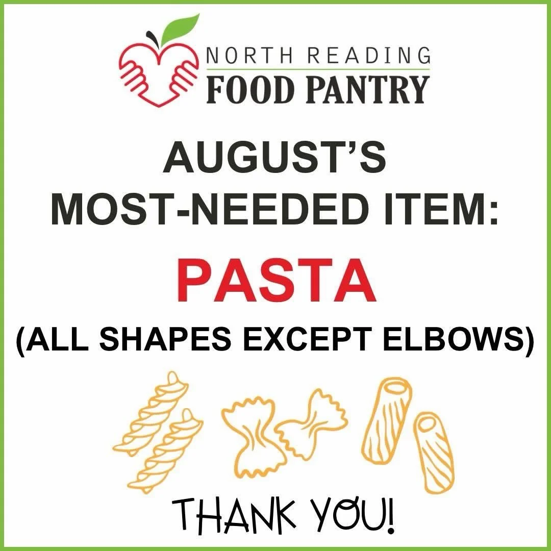 Throughout August please help us stock our shelves with pasta, a meal-time staple for the clients and families we serve. Please consider picking up an extra box or two during your groceries runs this month.

As a reminder, there are Food Pantry donat