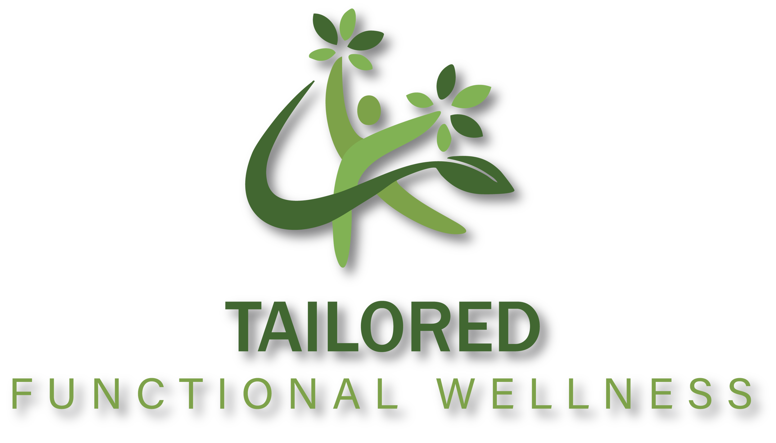 The logo features a stylized green figure embracing a tree with green leaves. The text includes the words "TAILORED" and "FUNCTIONAL WELLNESS" in green, indicating a focus on personalized health services.