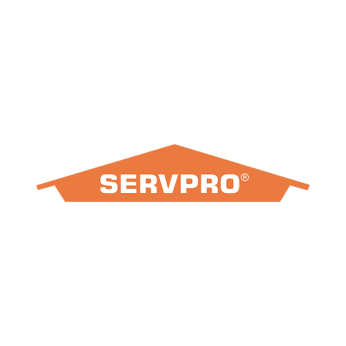 The SERVPRO logo with orange triangle background and white text