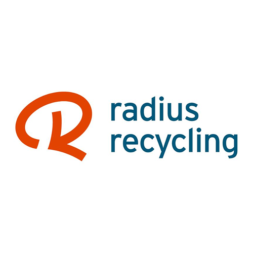 Logo for Radius Recycling with an orange stylized 'R' and the company name in blue text.