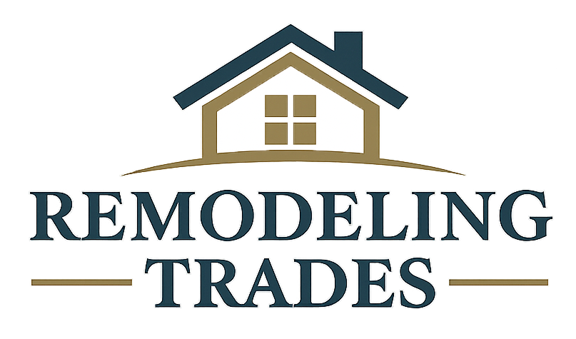 Logo for Remodeling Trades featuring a house with a gabled roof and four-pane window, with the company name beneath.