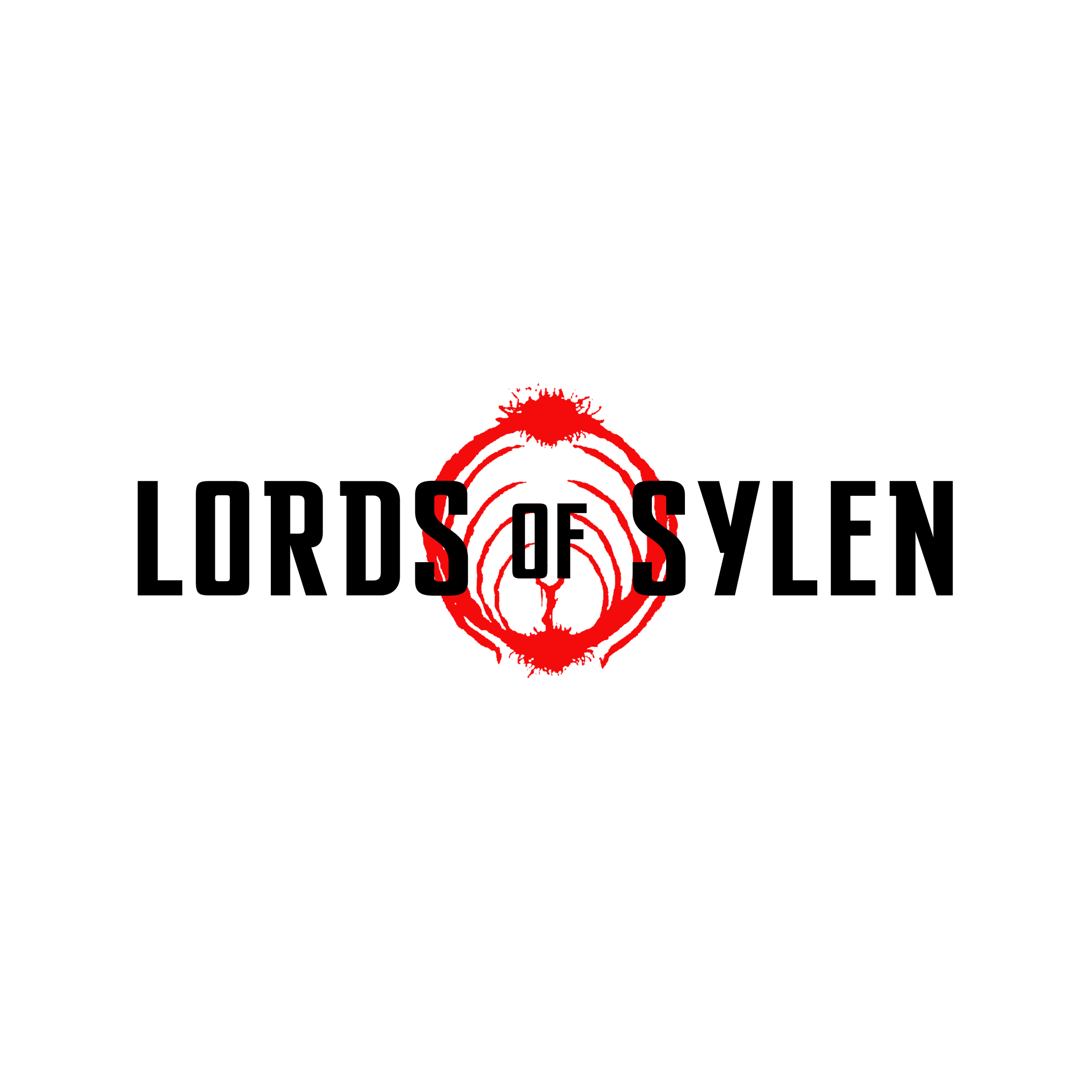 Logo de la série télévisée 'Stranger Things' avec le nom en blanc sur un fond noir, une tête de monstre rouge et un motif de rayon au centre.