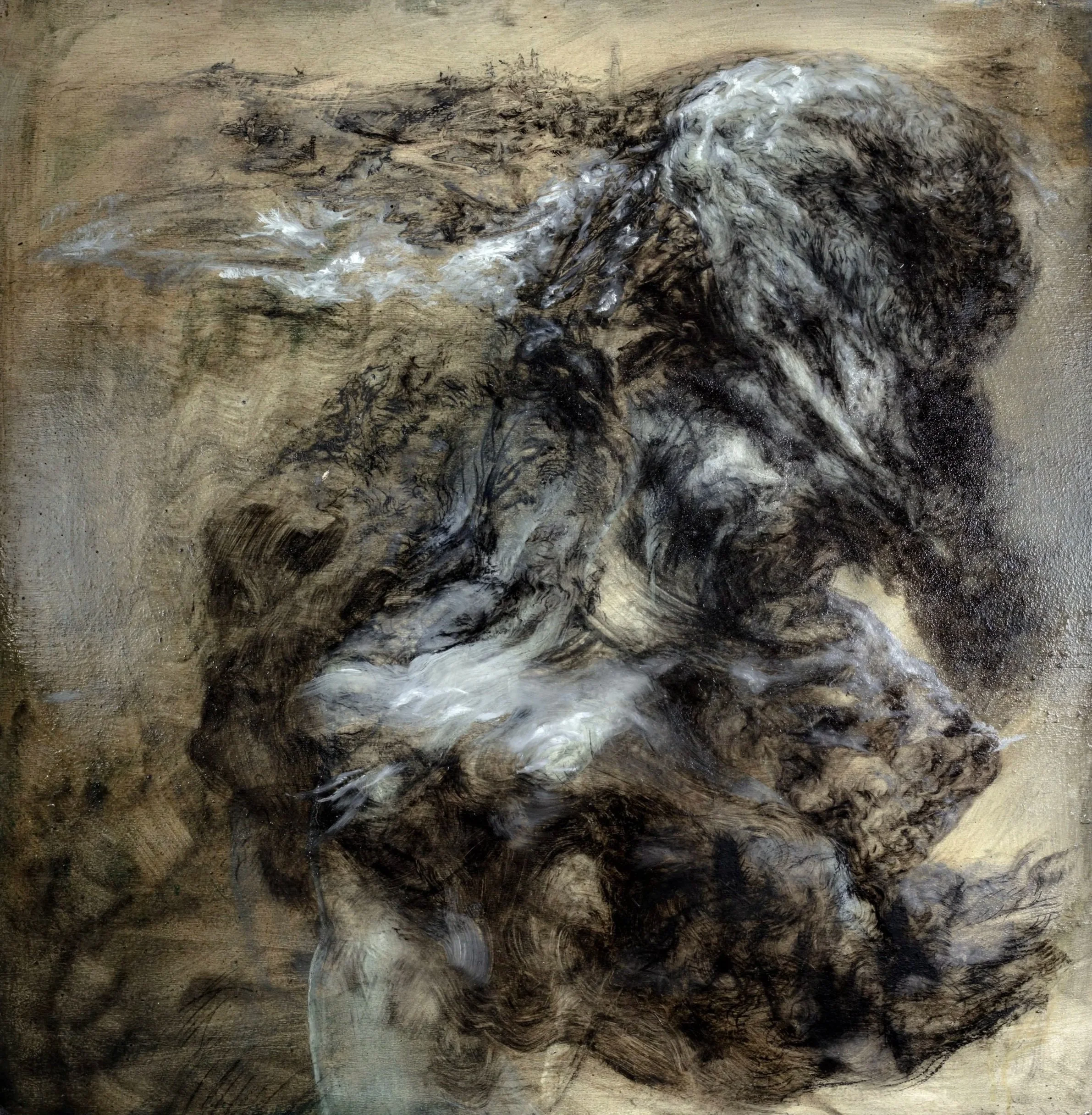 23_OW_08, 
oil, pigments and charcoal on wood,
86x84 cm, 
2023