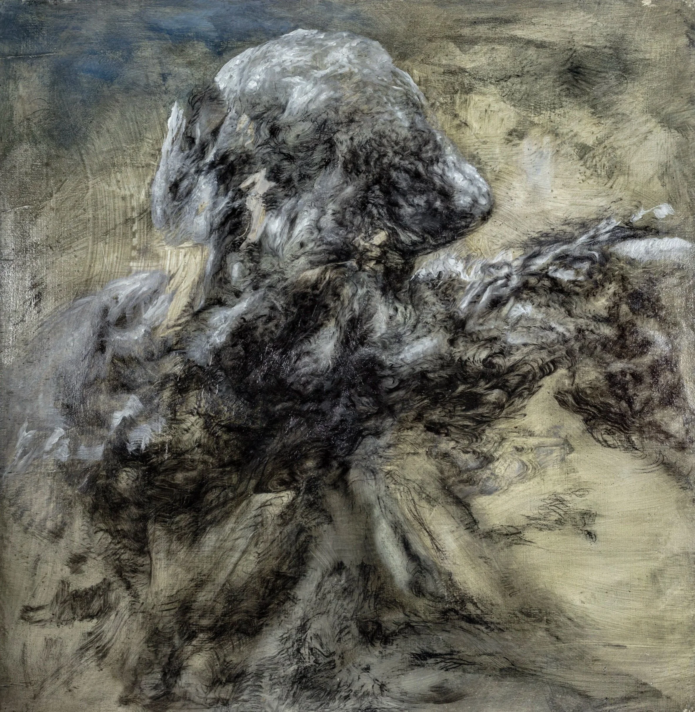23_OW_09, 
oil, pigments and charcoal on wood,
86x84 cm, 
2023