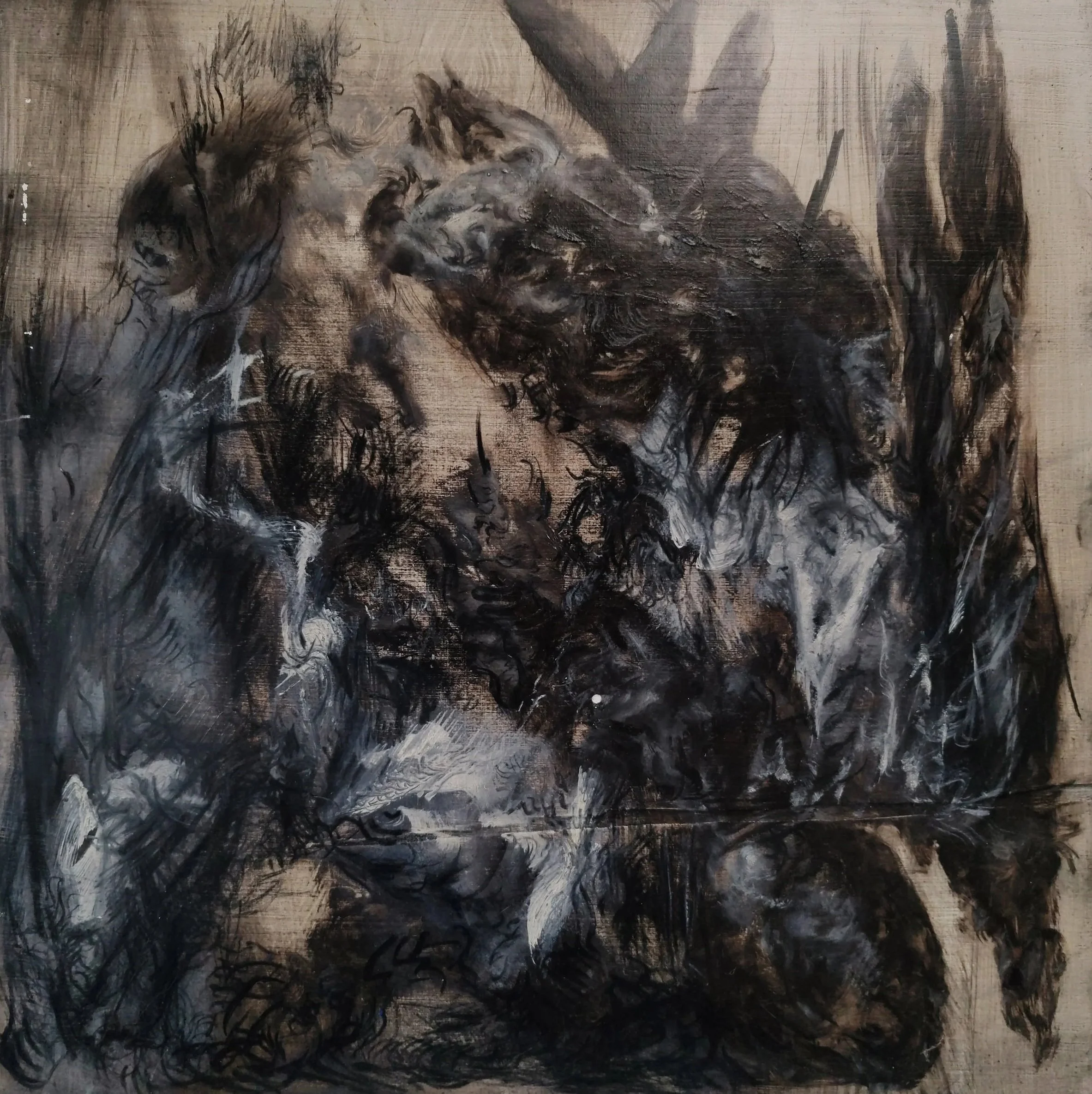 23_OW_13, 
oil, pigments and charcoal on wood, 
60x60 cm, 
2023