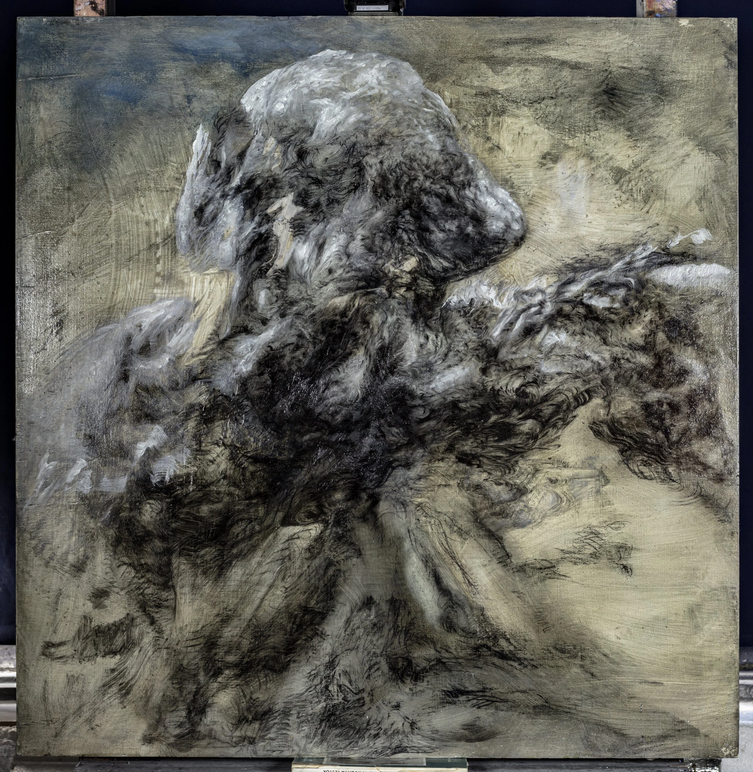 23_OW_09, 
oil, pigments and charcoal on wood,
86x84 cm, 
2023