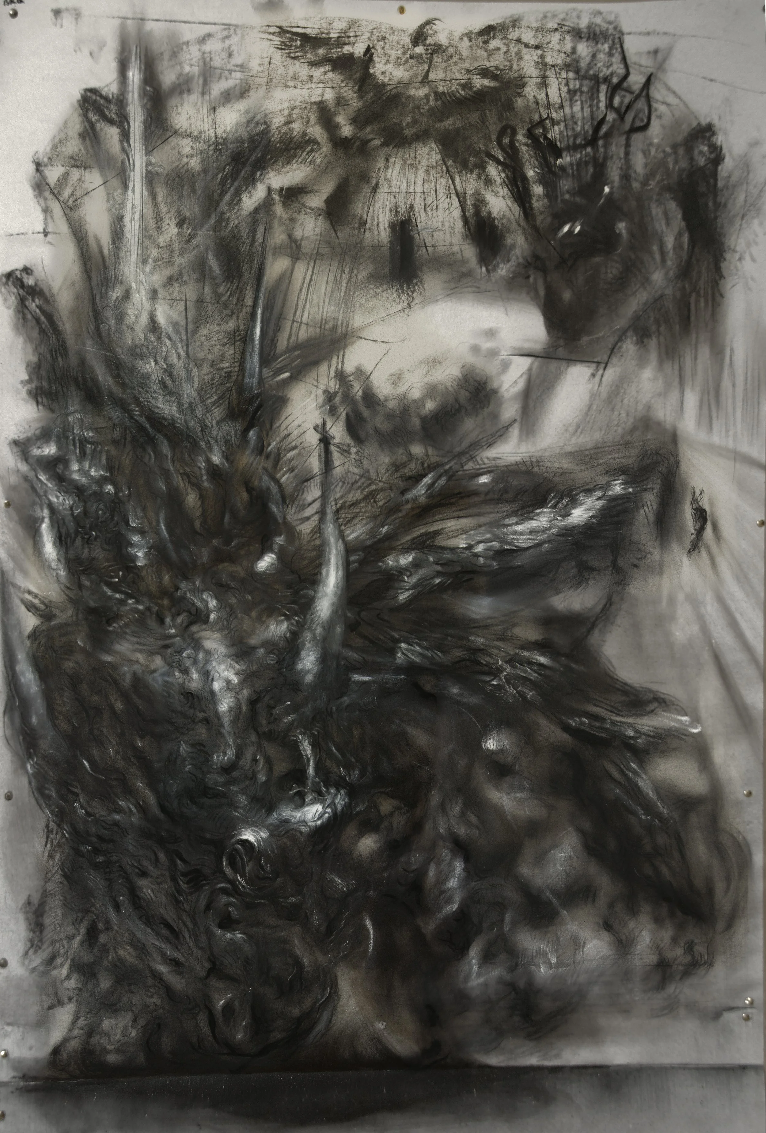 22-CP-02, 
Tauro della guerra, 
charcoal, titanium dioxide on paper
100x145 cm
2021–2022