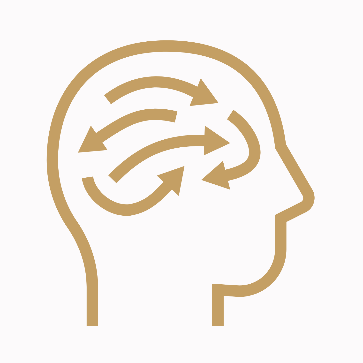 Picture graphic of a head with arrows swirling around in different directions where the brain is