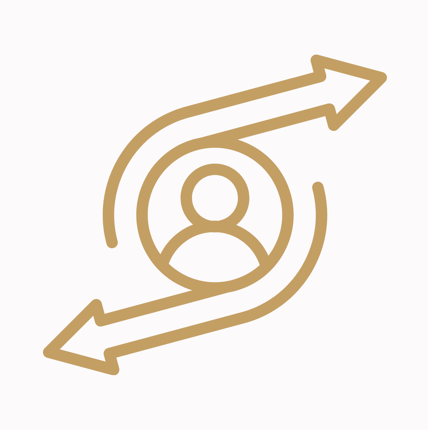 Picture graphic of two arrows swirling around a person and going off in different directions