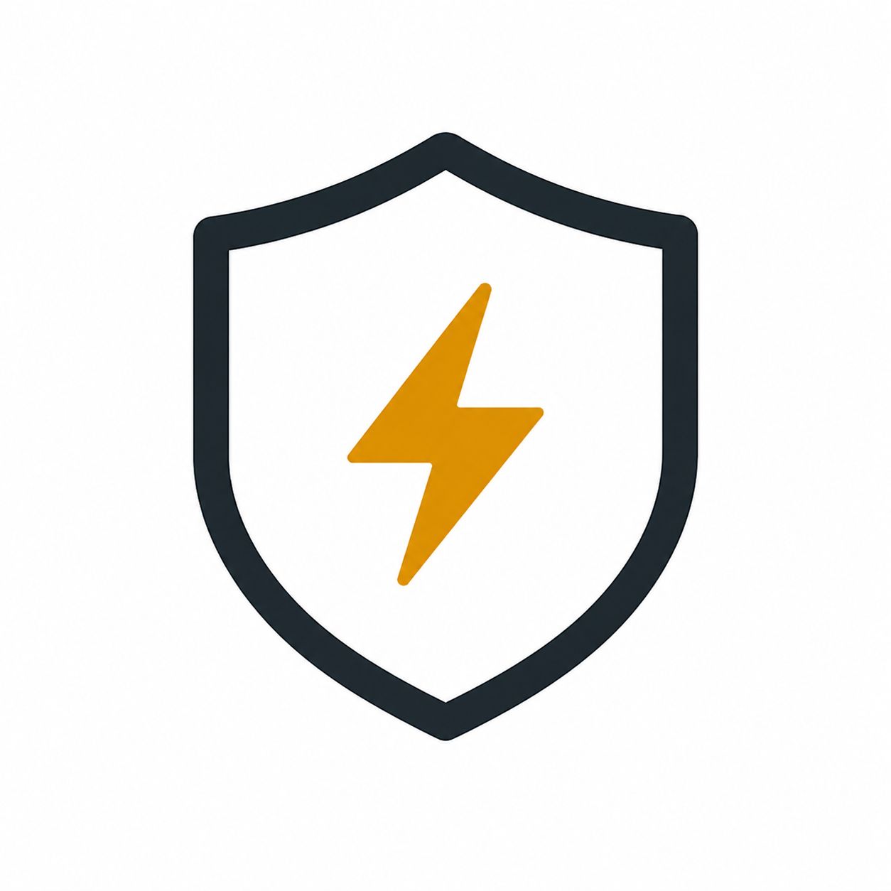 A shield outline with a yellow lightning bolt symbol in the center.