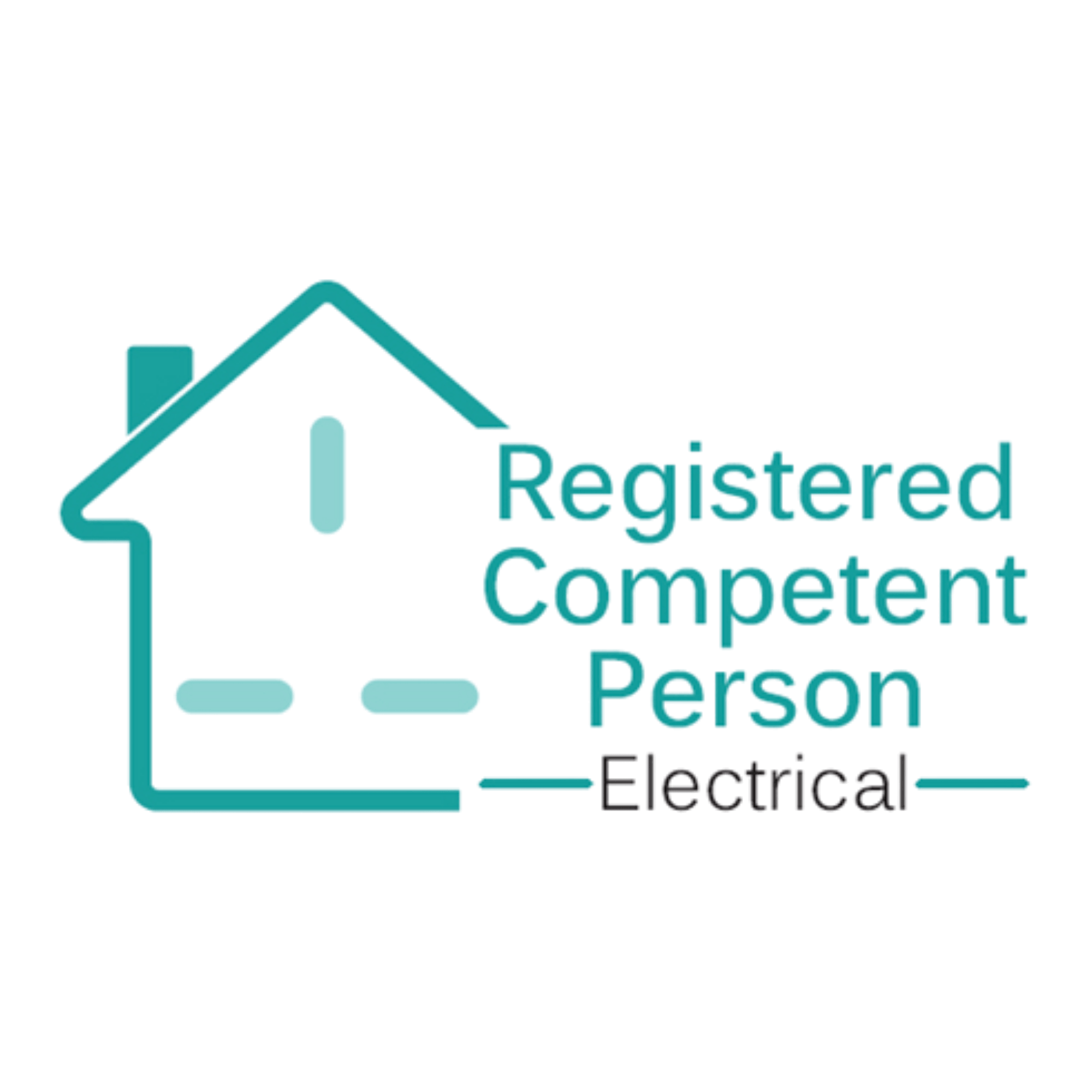 A logo with a stylized house and a bar chart inside, and the words 'Registered Competent Person' underneath, in teal and black colors.