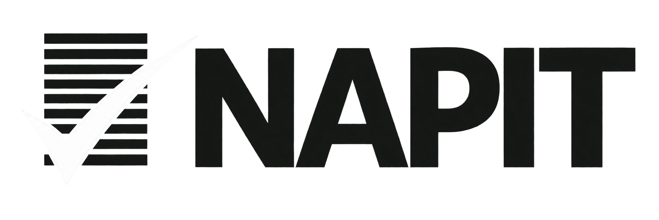 The NAPIT logo featuring a black background, a large white checkmark, and the word 'NAPIT' in bold black letters.