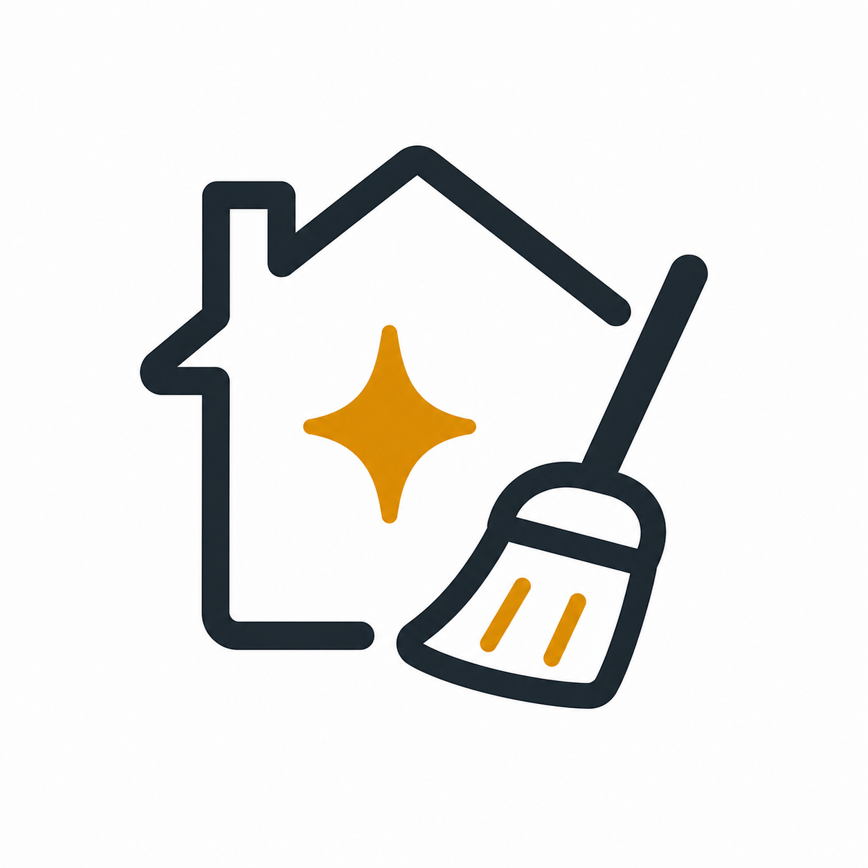 Outline of a house with a cleaning spray bottle and a spark symbol inside, indicating cleaning or cleaning service.