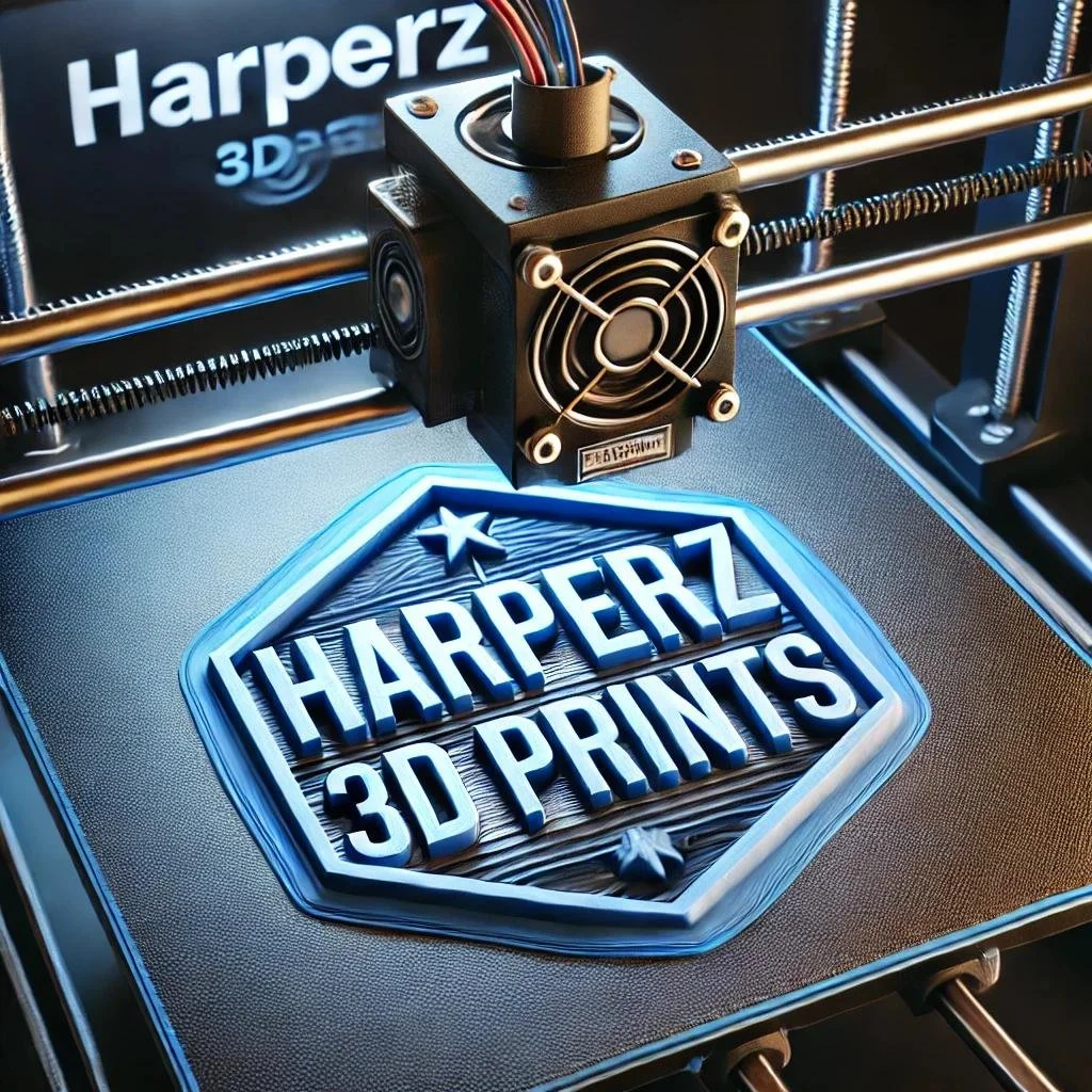 Image of 3D printer Printing a Harperz 3D Prints logo