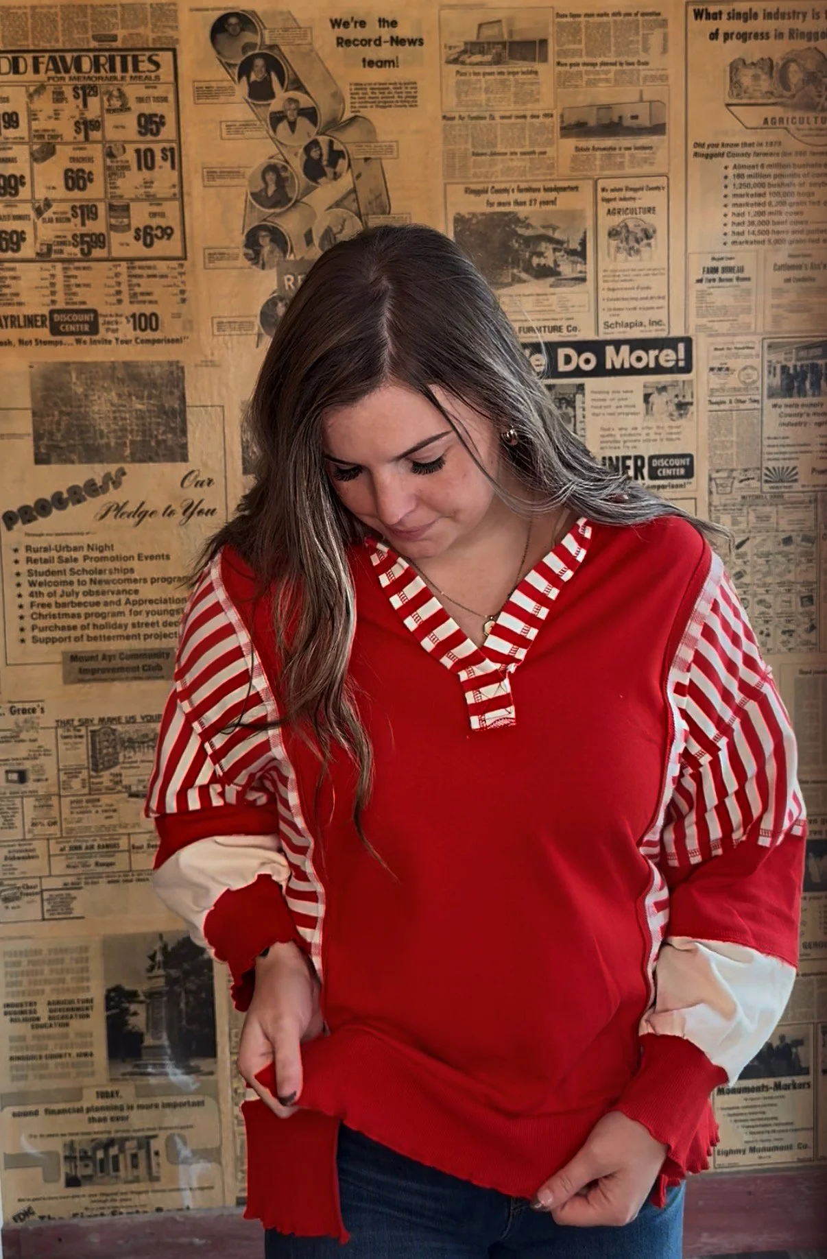Red Vintage Stripe Rugby Pullover
