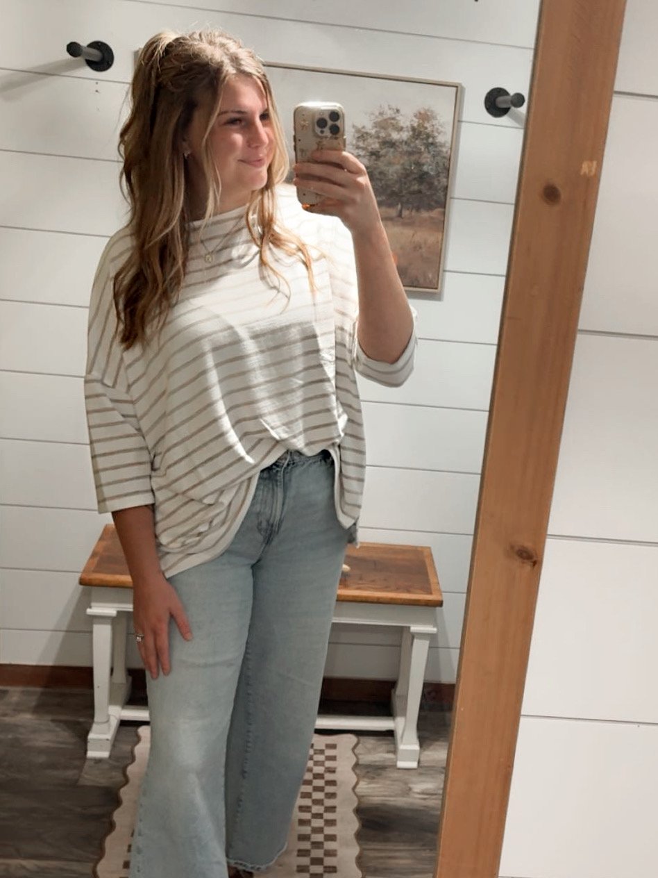 Oatmeal Swaying Stripes Top