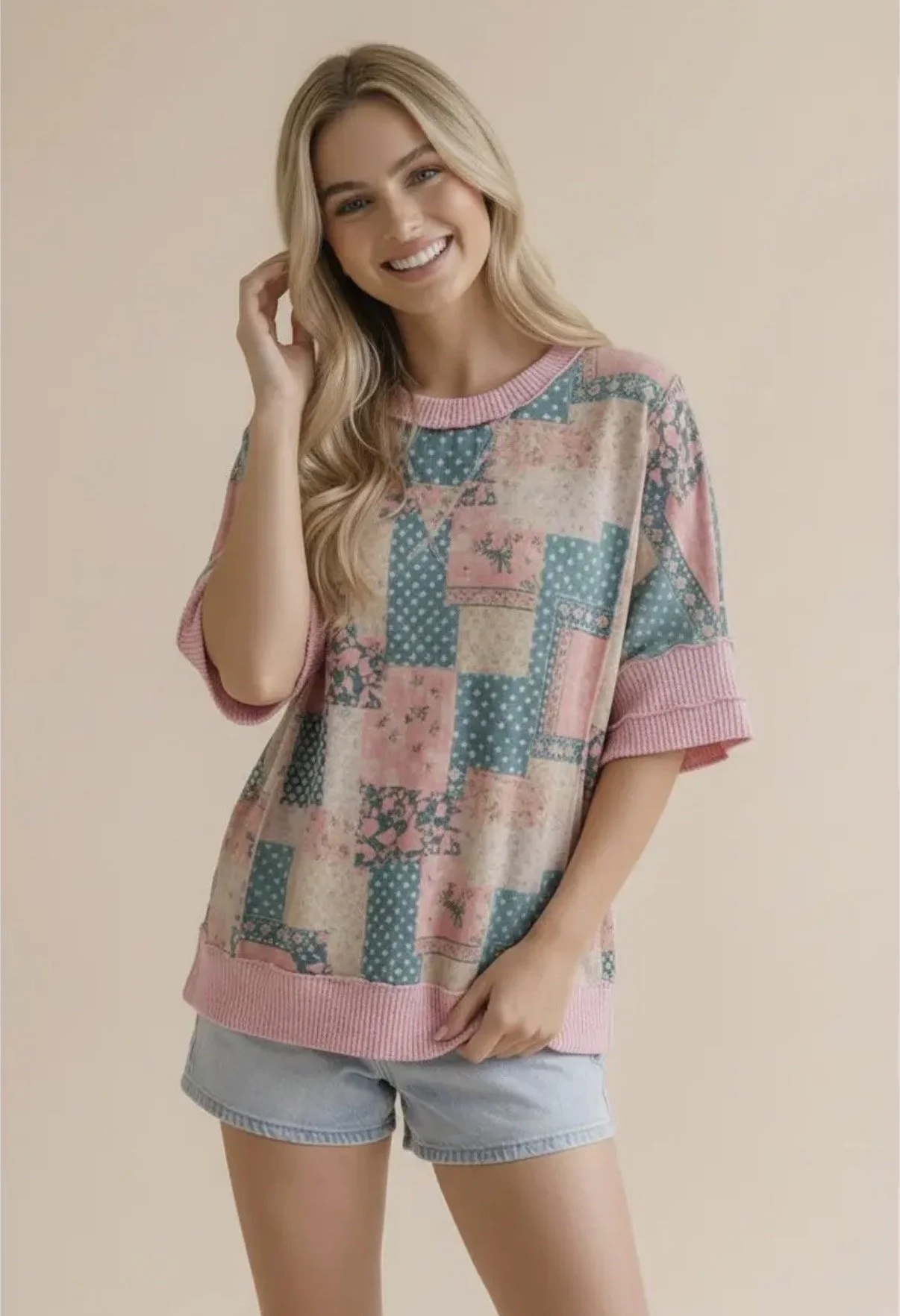 Floral + Polka Dot Patchwork Top