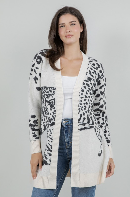 Leopard Face Knit Cardigan