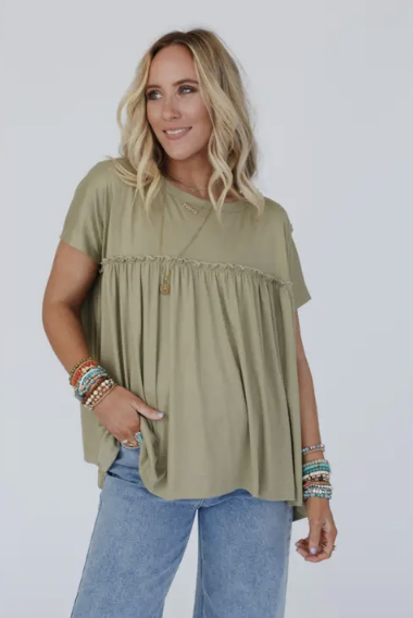 Sunday Morning Olive Babydoll Top