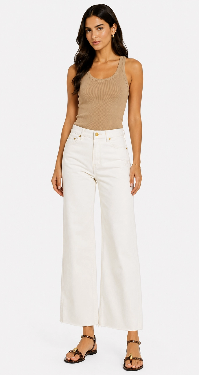 1822 Denim Eggshell Wide Leg Jeans w/ Razor Hems