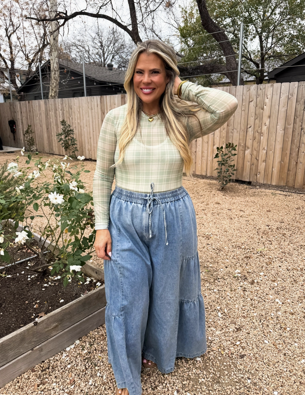 Southern Green Plaid Mesh Top