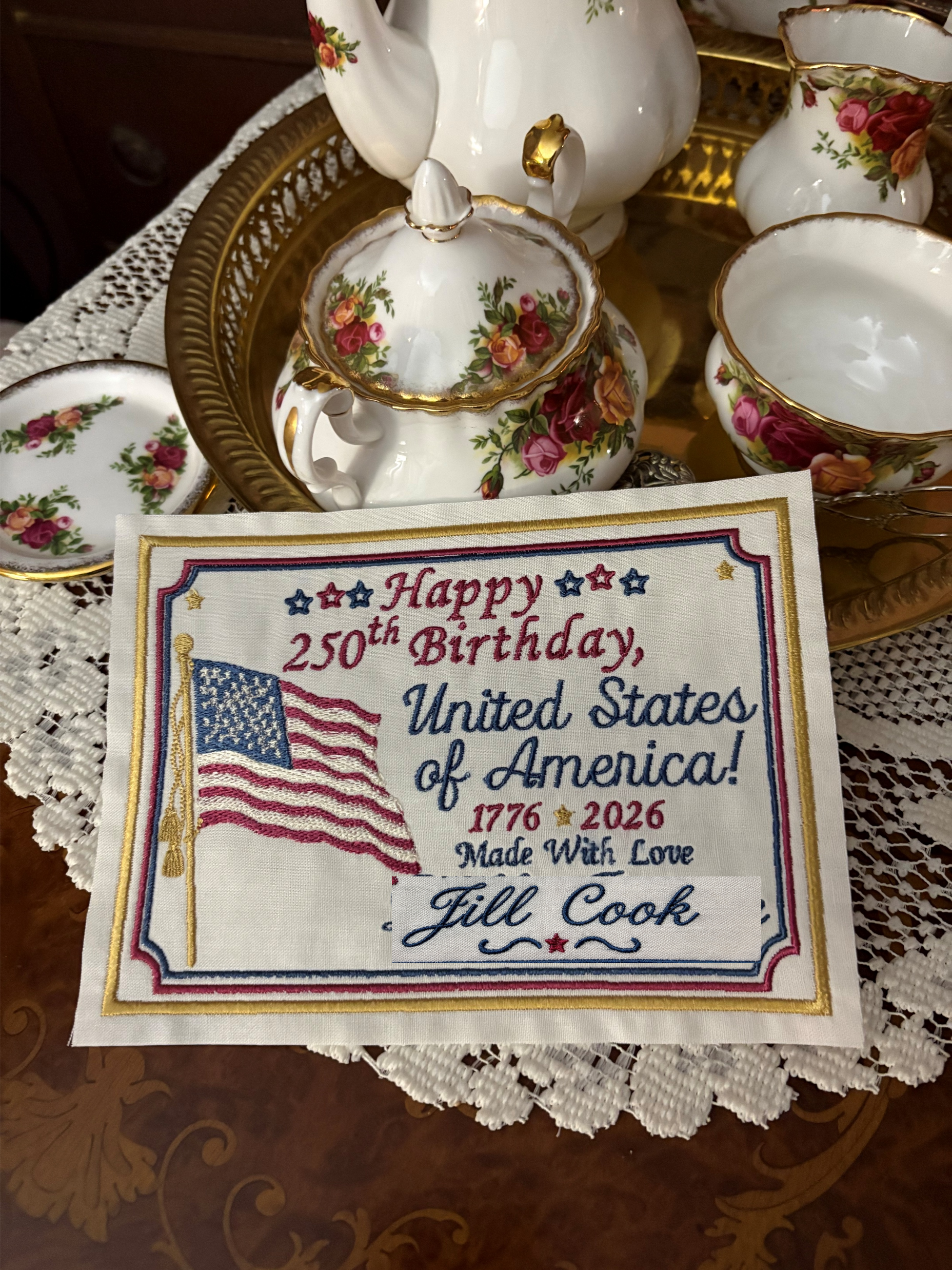Happy 250th Birthday America Personalized Quilt Label tea cart.png
