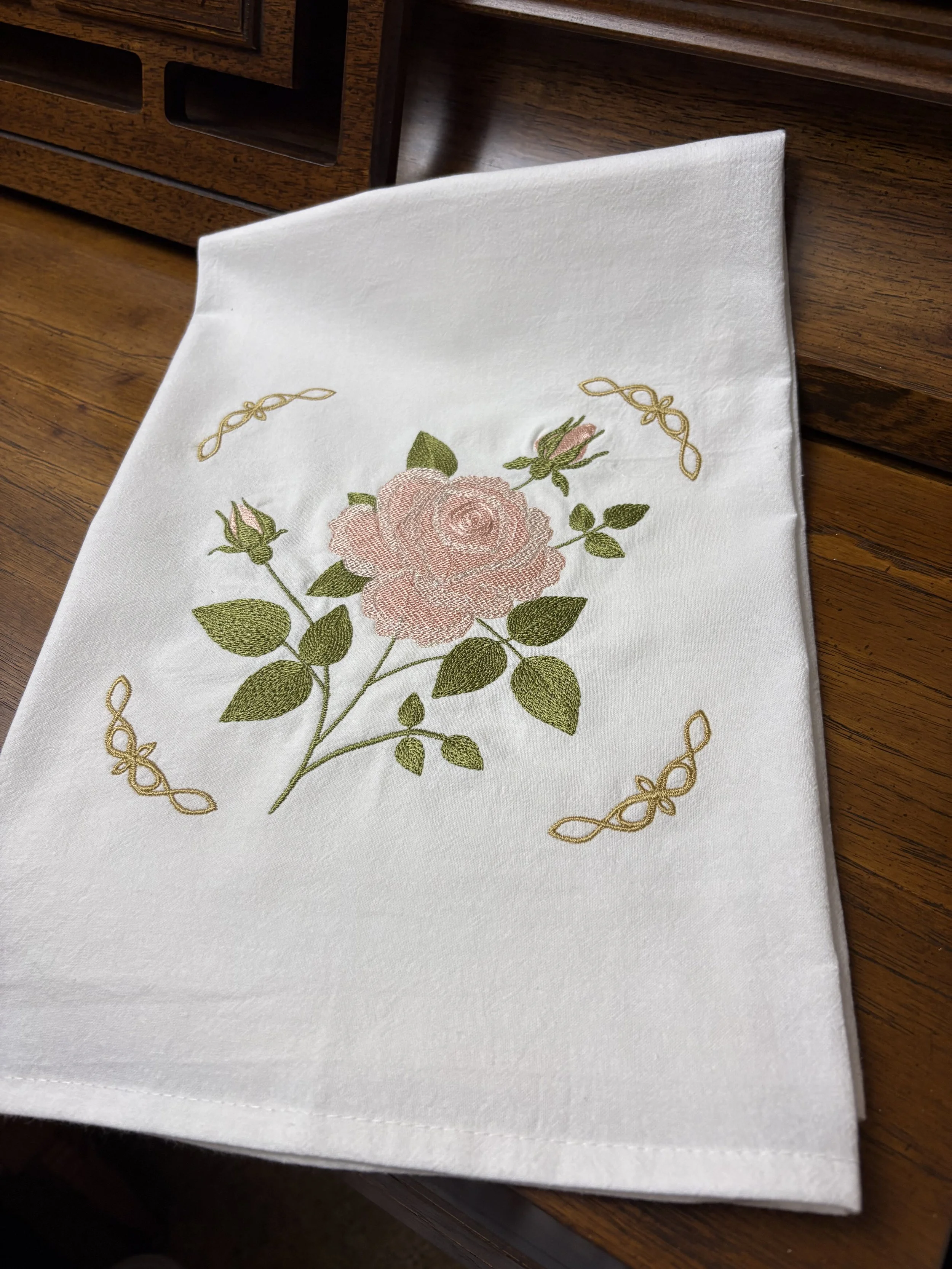 Heirloom Tea Rose Embroidered Tea Towel piano.jpeg