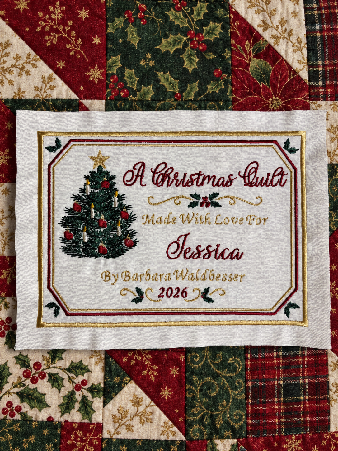 A Victorian Christmas Quilt Label with Custom Personalization