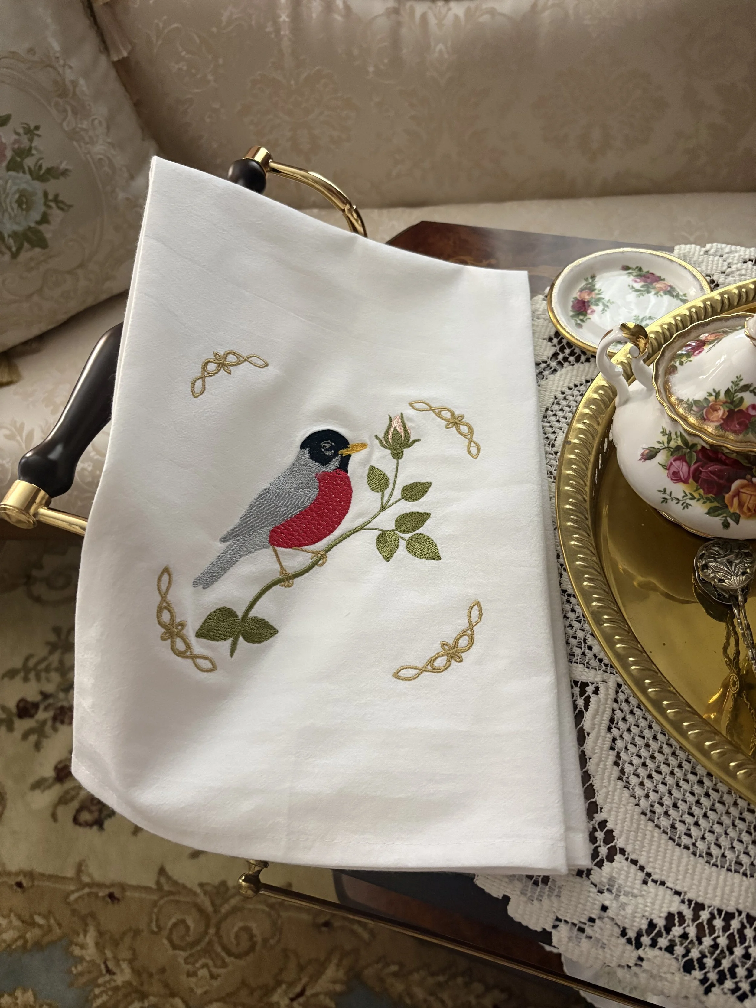 Autumn Robin Tea Towel tea service.jpeg