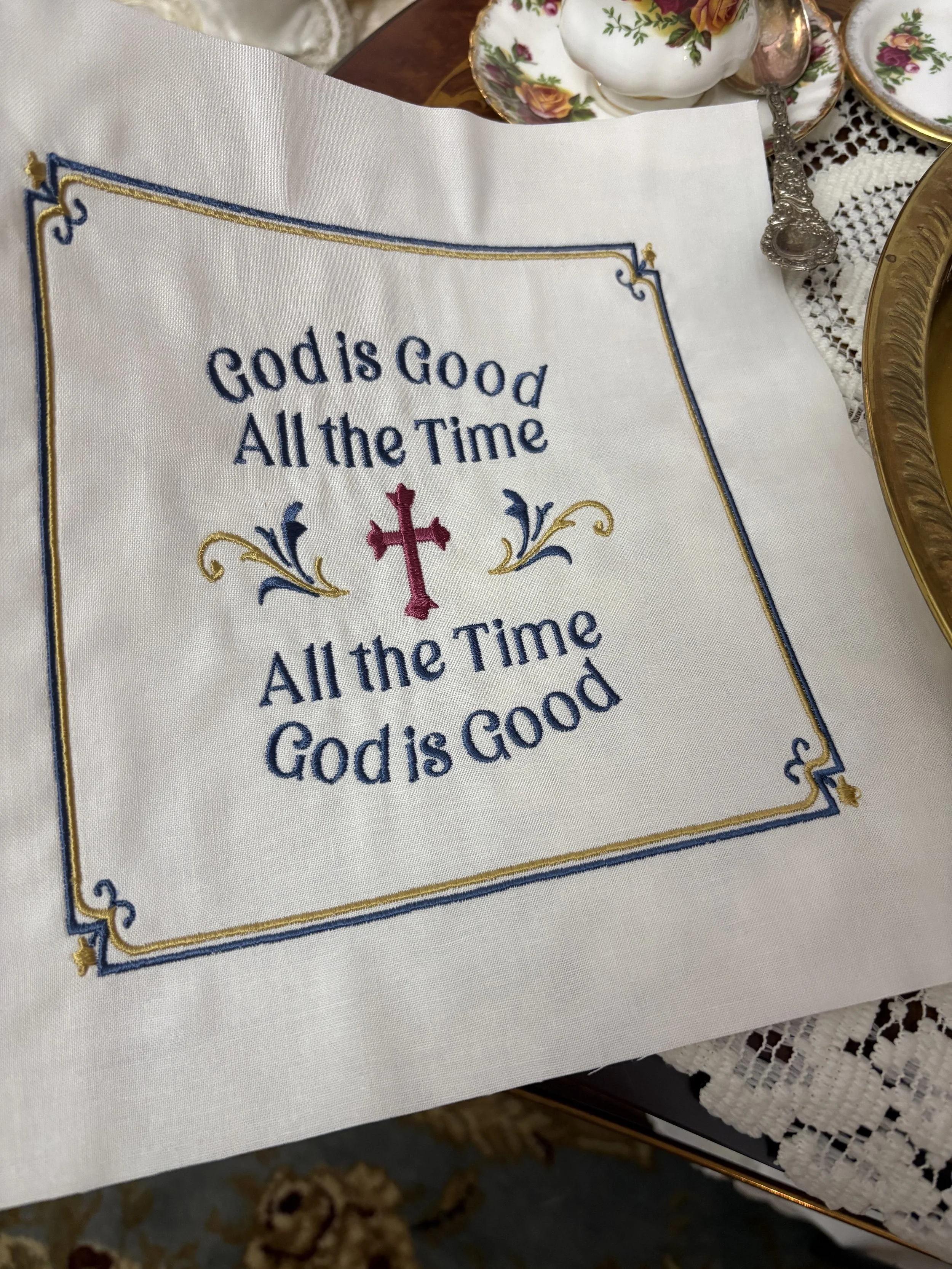 God is Good Embroidered Fabric Panel close up.jpeg