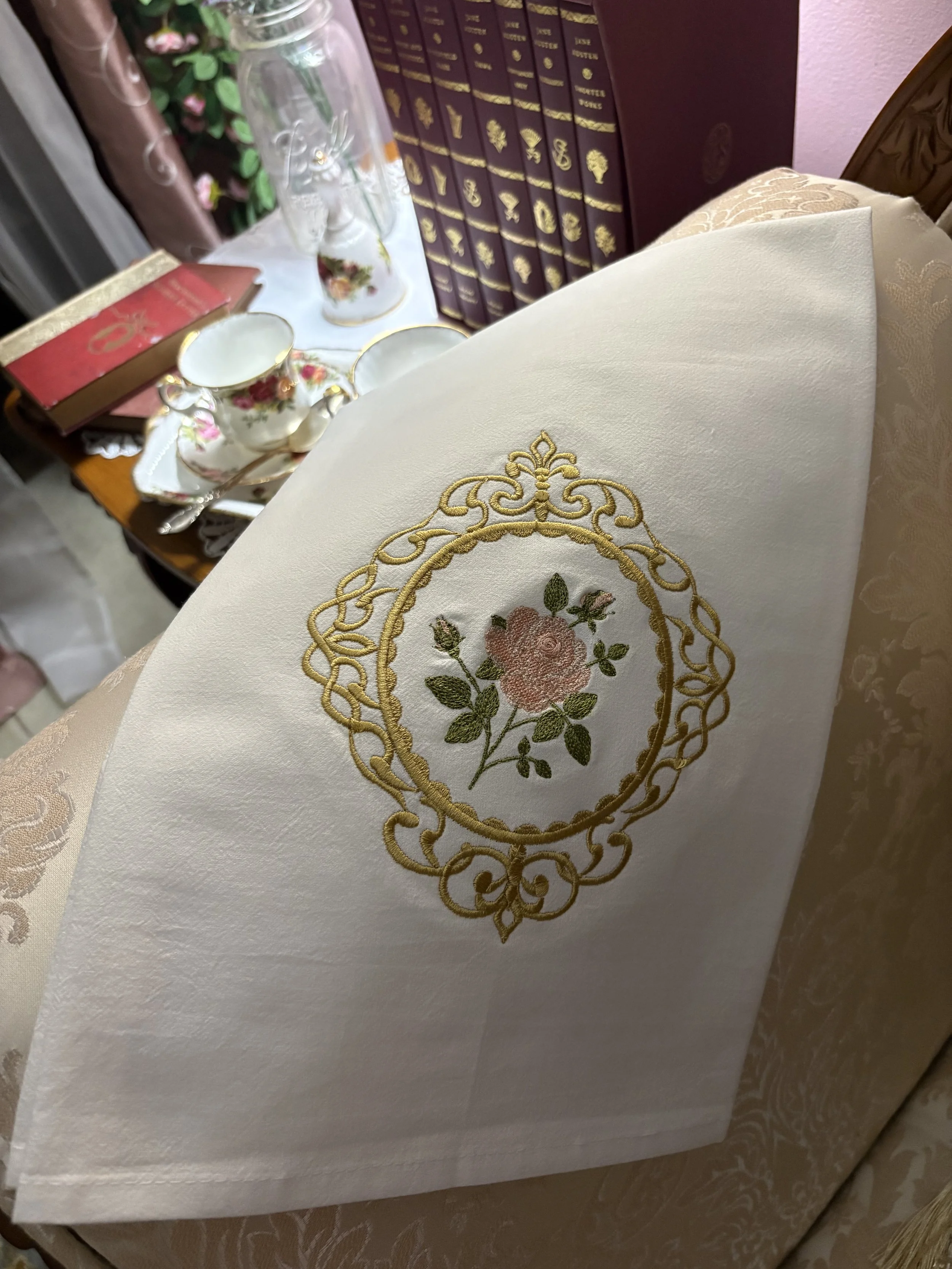 Victorian Cameo Rose Tea Towel