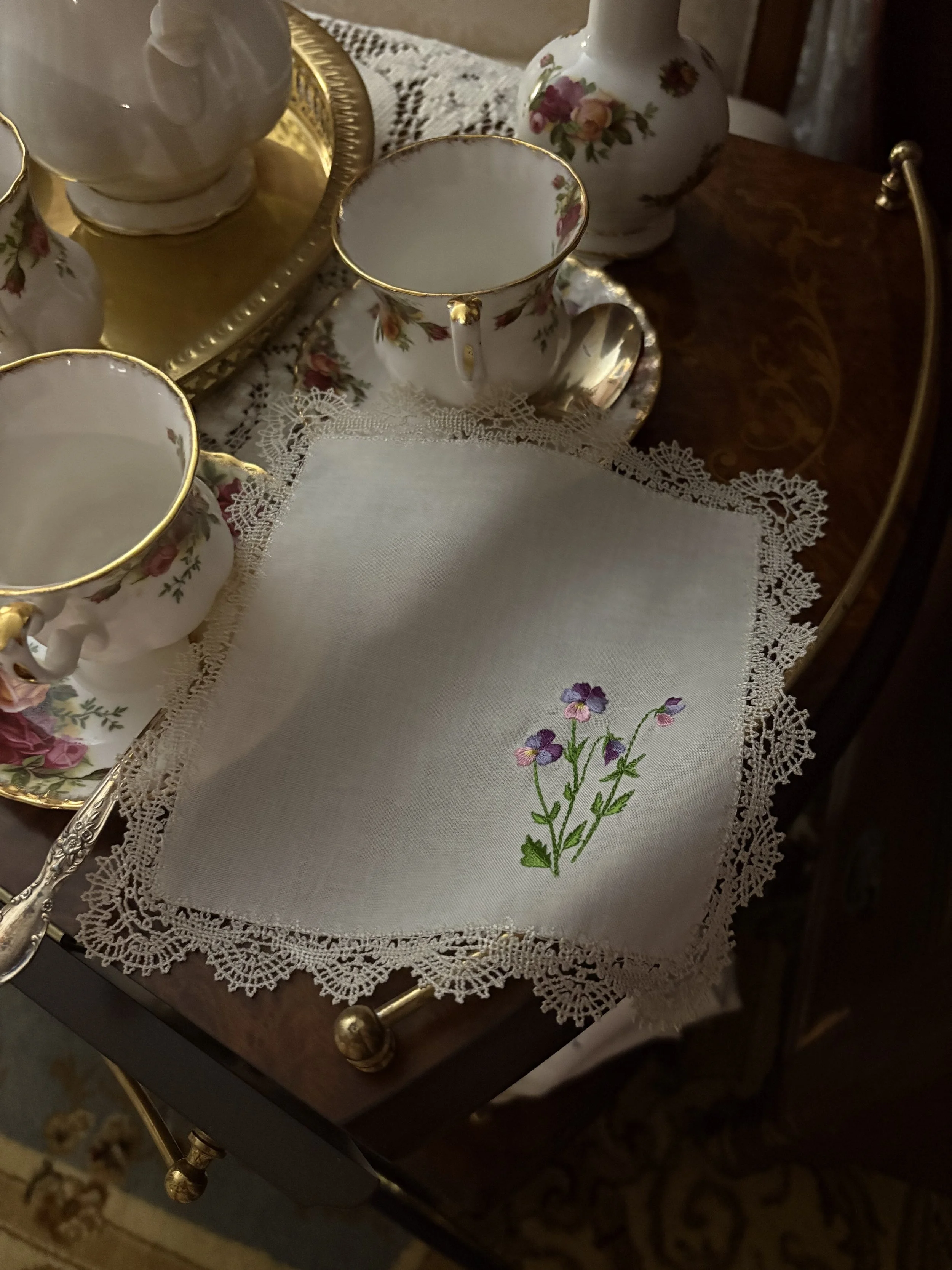 Victorian Violas Lace Handkerchief