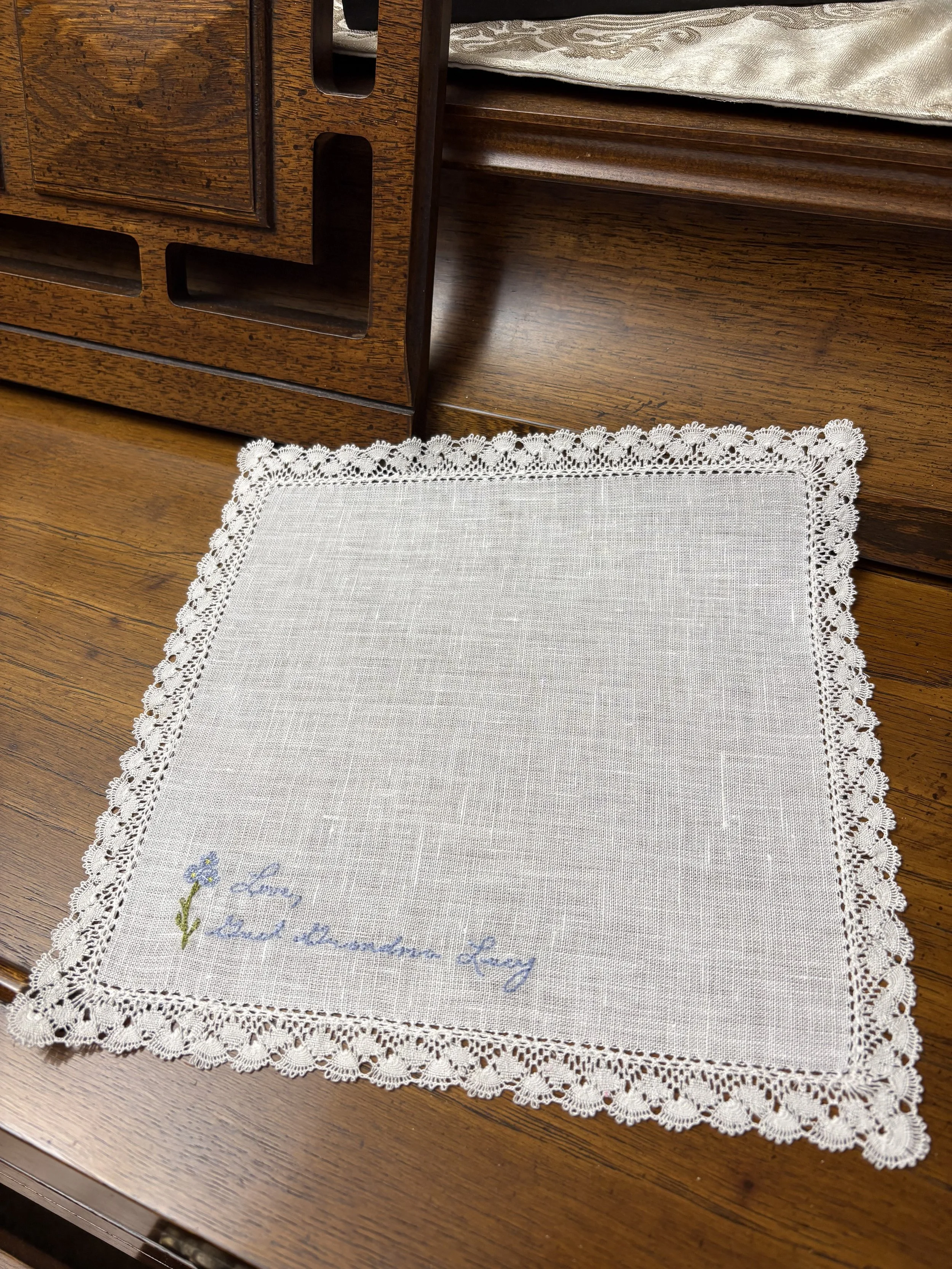 Personalized Forget Me Not Linen Wedding Handkerchief parlor.jpeg