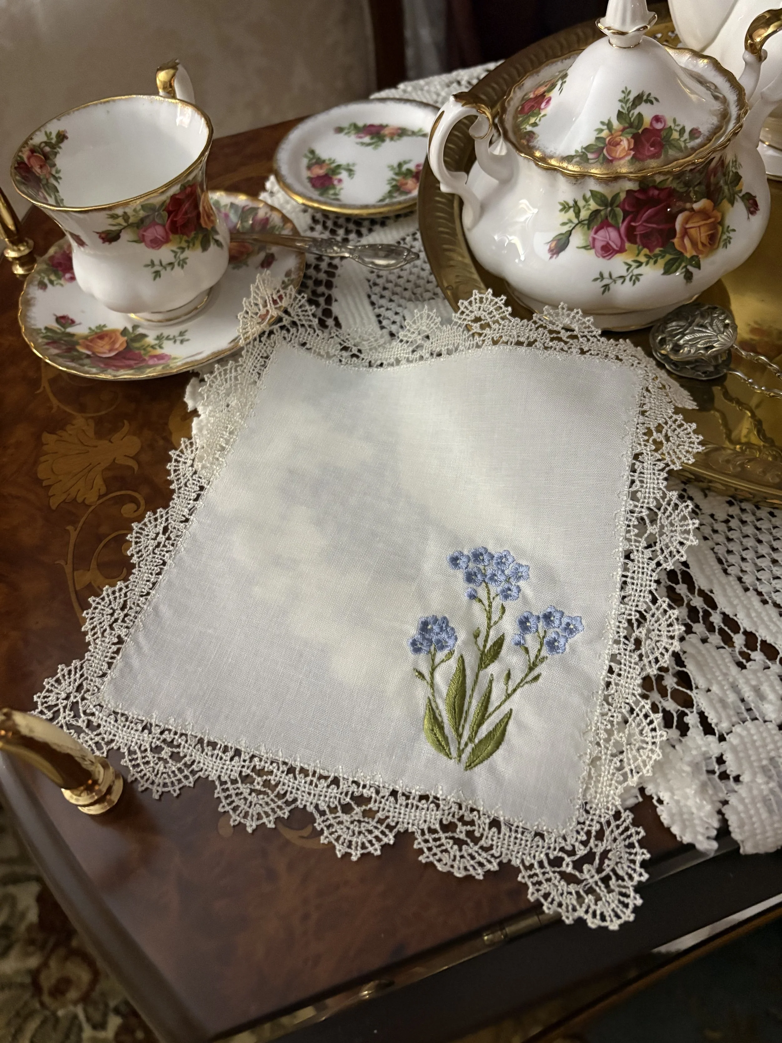 Forget Me Not Lace Handkerchief