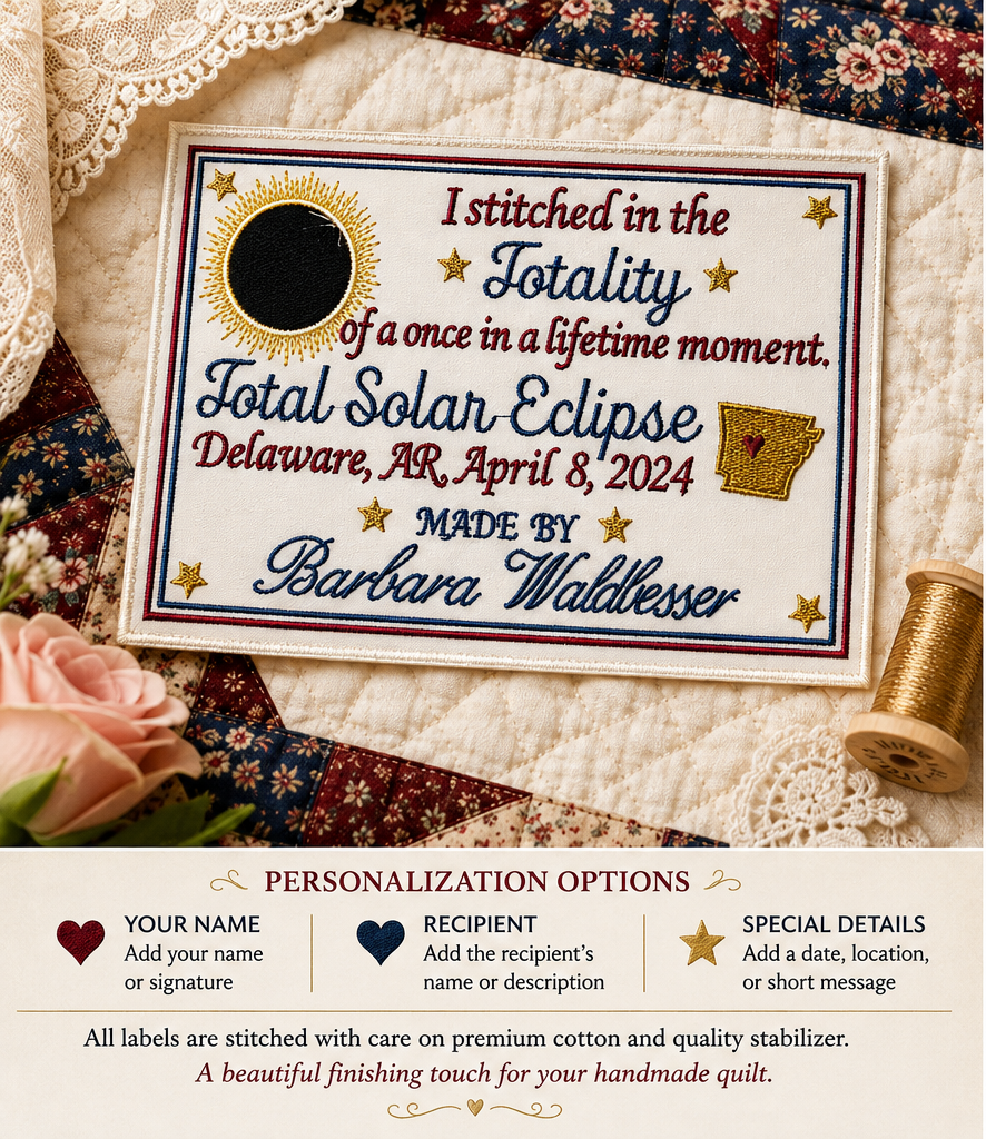 Total Solar Eclipse Commemorative Quilt Label with Custom Personalization