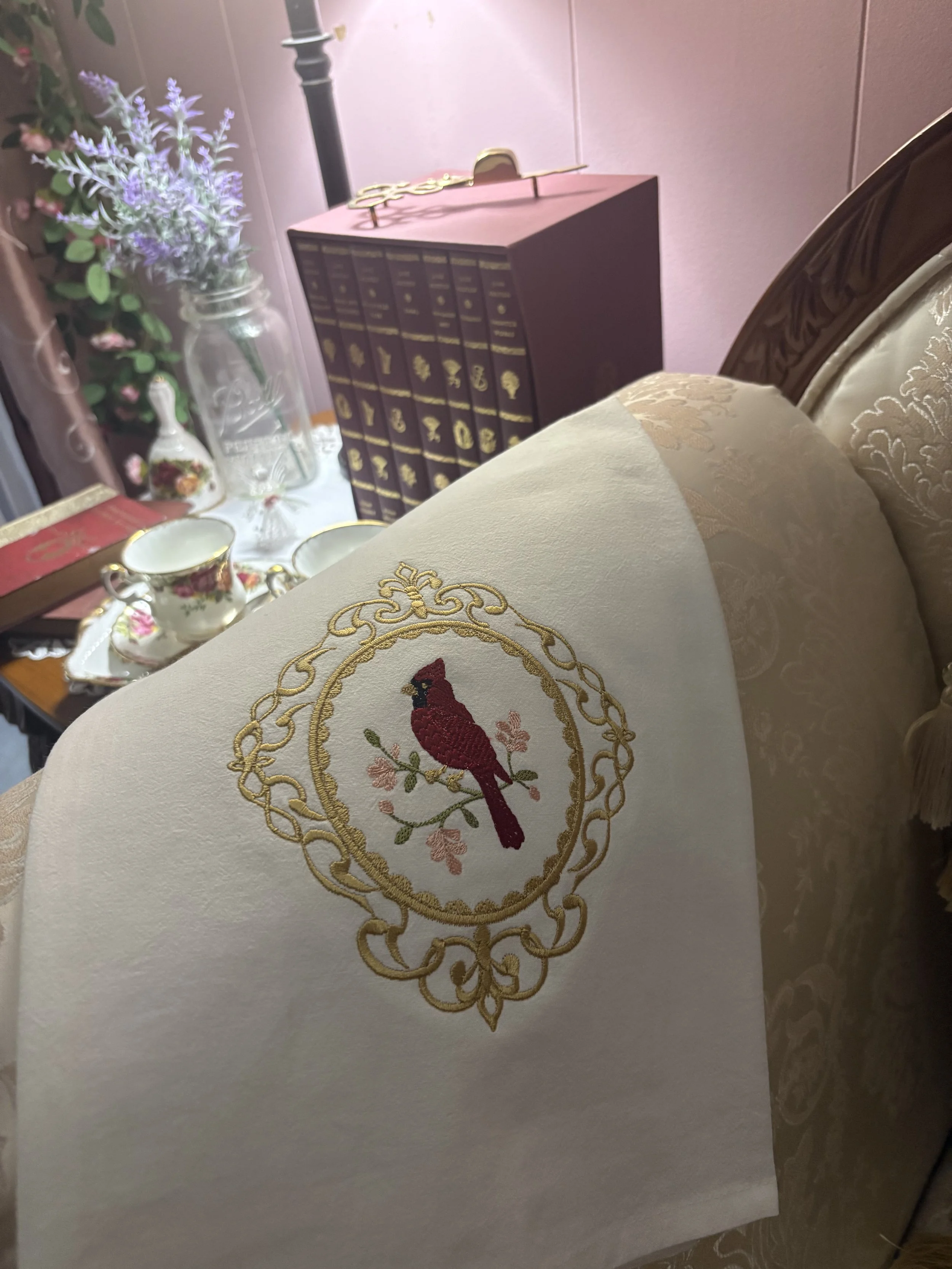 Victorian Cameo Cardinal Tea Towel