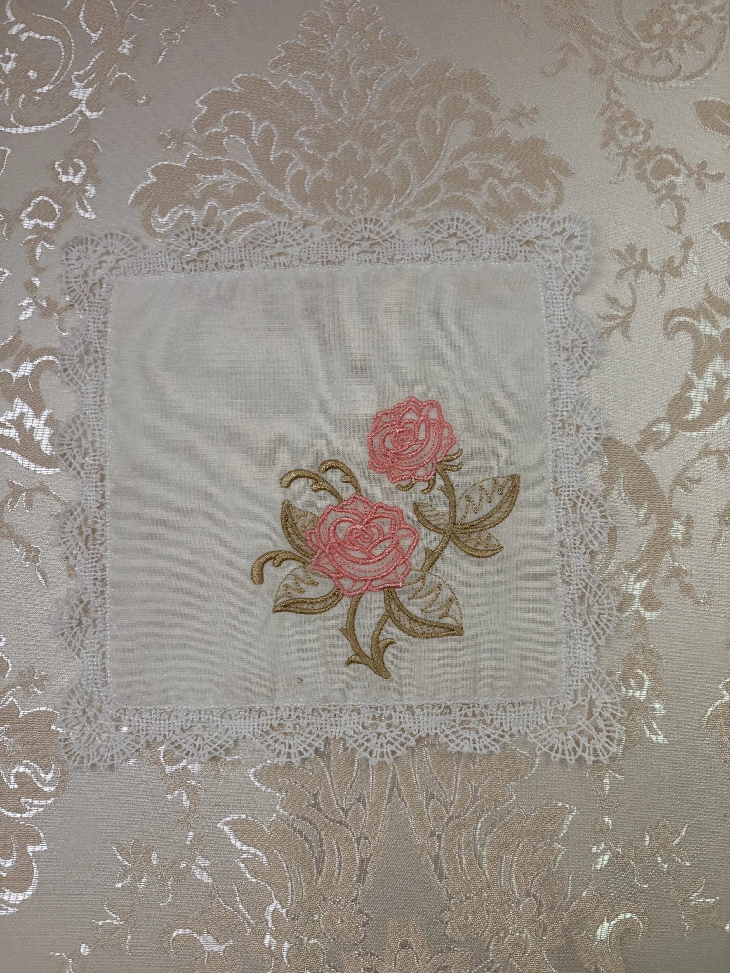 Victorian Rose and Gold Lace Handkerchief closeup.jpeg