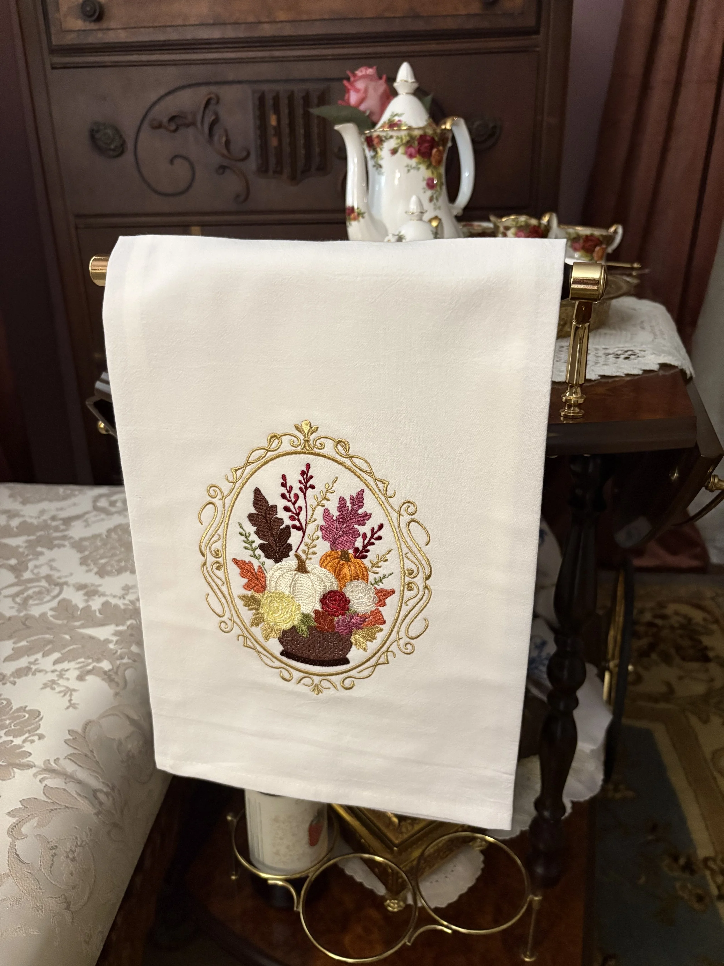 Victorian Autumn Basket Tea Towel
