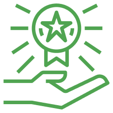 Hand holding a ribbon with a star in the center, surrounded by lines suggesting a medal or award ribbon.