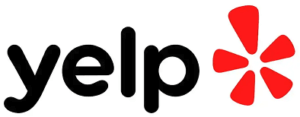 Yelp logo with black text and a red starburst icon